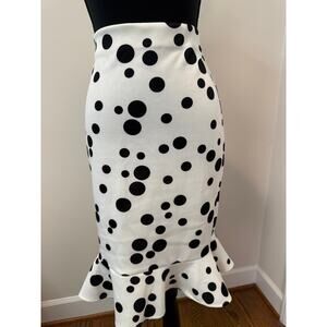 NYCC Black and White Polka Dot Midi Skirt with a Ruffle Hem